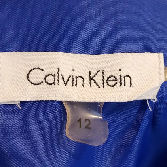 CALVIN Klein Womens Button Tab Cotton Canvas Pencil Dress Size 12 Royal Blue - Picture 12 of 13